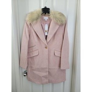 NWT Topshop Women’s Monica Faux Fur Collar Pink Peacoat size 8